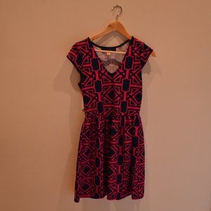 Anthropologie Blue Rain Blue and Pink Patterned Dress size S